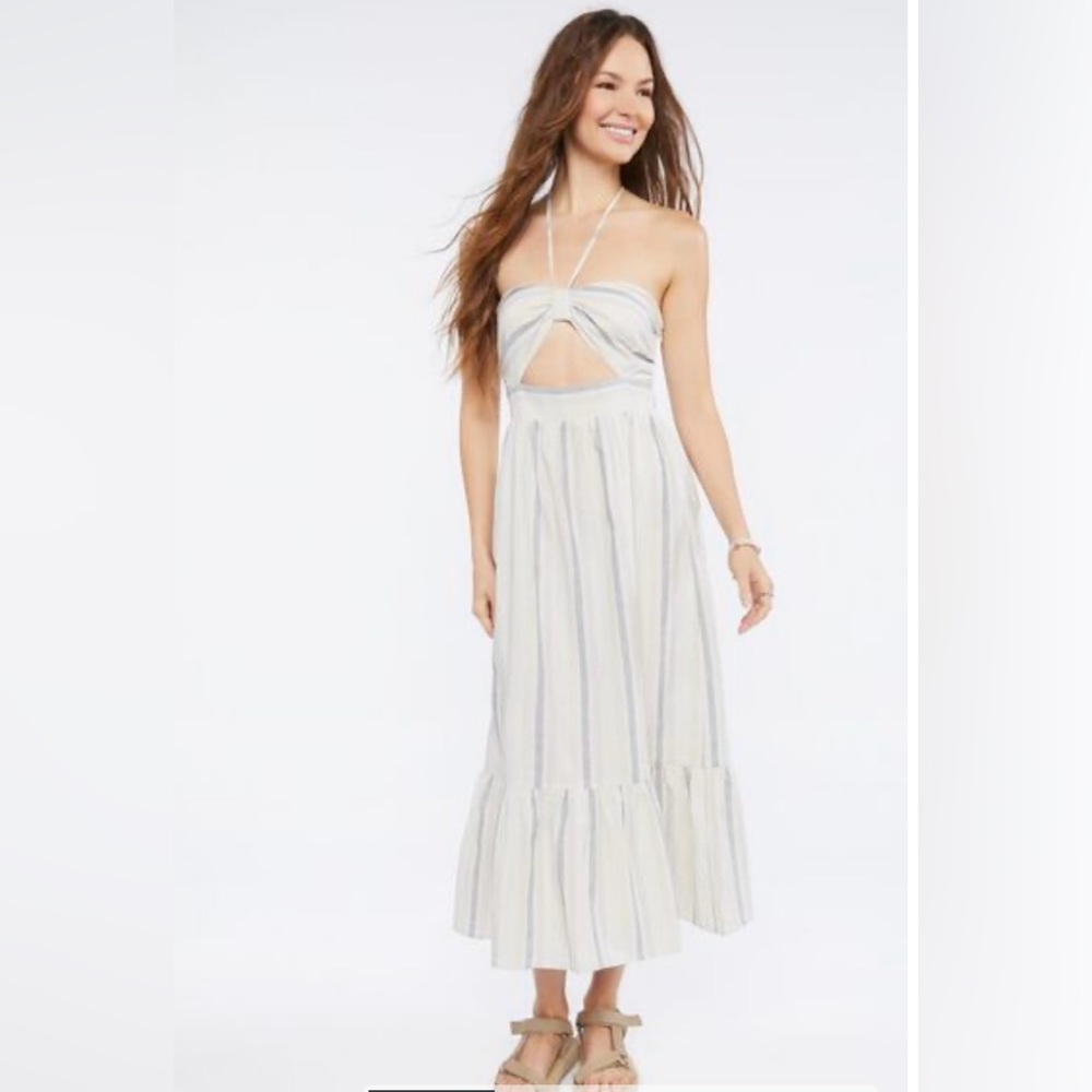 Forever 21 Striped Linen Blend Midi Dress Size M